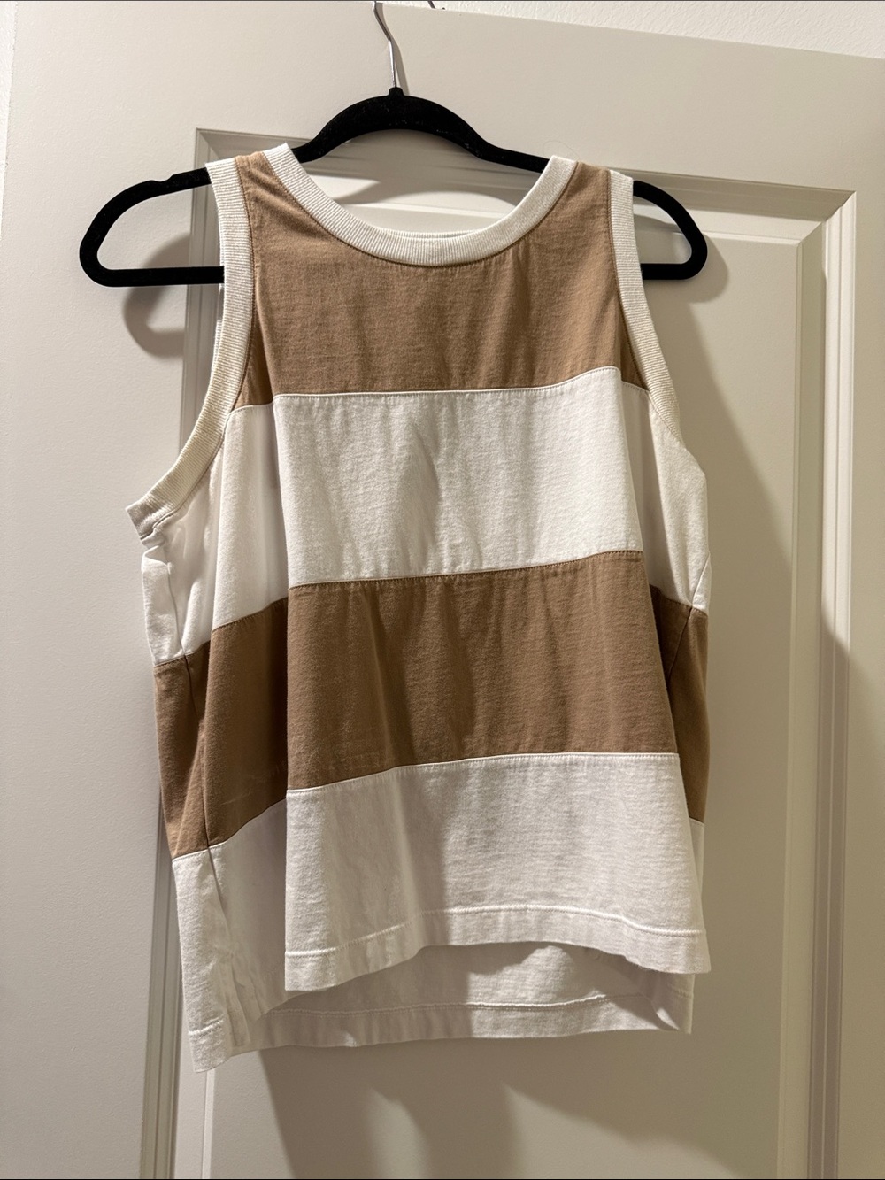 Evereve Cream and Tan Striped Sleeveless Tank